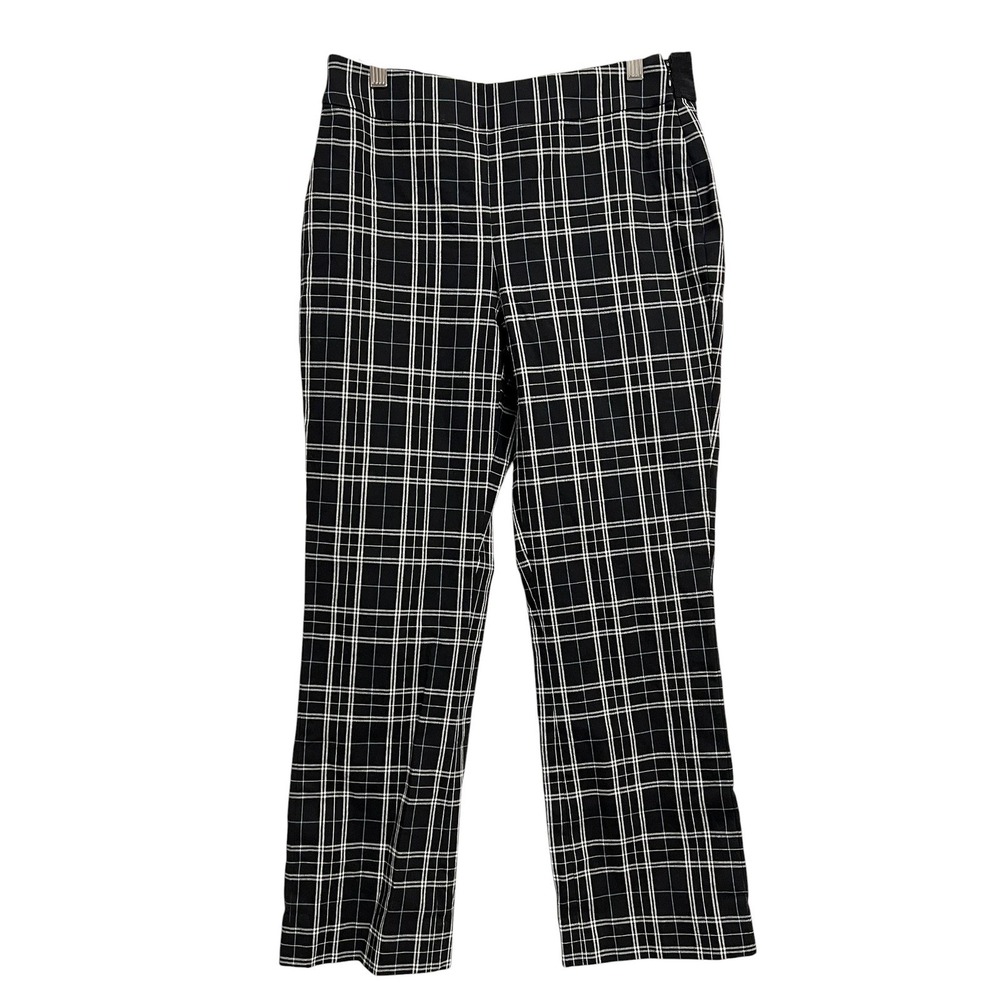 Per‎ Se Carlisle Cindy Pants Womens 4 Black Plaid Side Zip Straight Leg Preppy